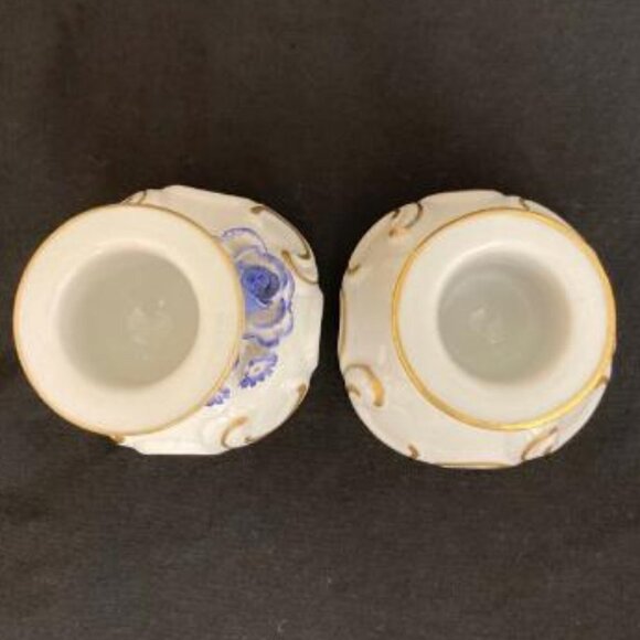 Vtg Pair Von Schierholz Porcelain Candlestick Holders Hand Painted Floral German - Picture 5 of 9
